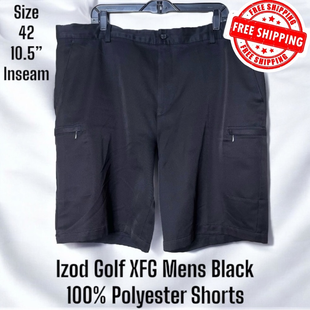 Izod Golf XFG Mens Shorts 42 Black 10.5" Inseam 100% Polyester FREE SHIPPING